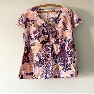 2X (more like XL) CUT LOOSE Linen Floral Short Sleeve Top Bias Cut